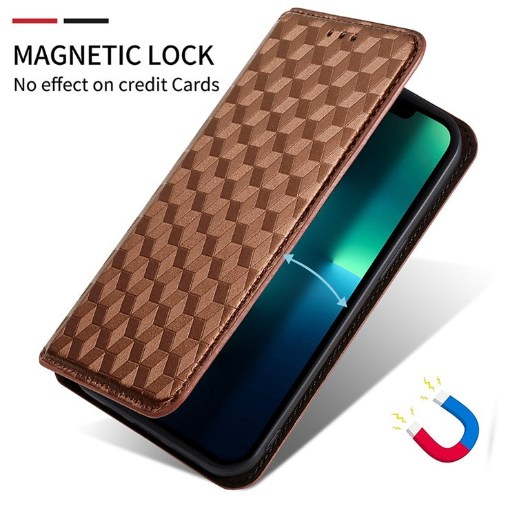 PU Leather Shell for Samsung Galaxy M54 5G / F54 5G Rhombus Imprinted Wallet Phone Case Flip Stand Cover - Brown