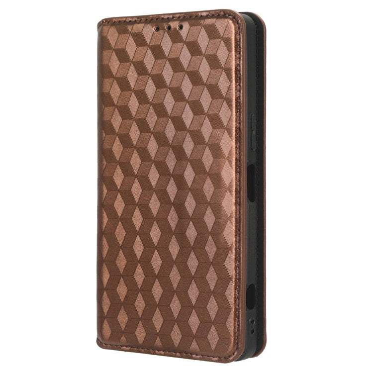 PU Leather Shell for Samsung Galaxy M54 5G / F54 5G Rhombus Imprinted Wallet Phone Case Flip Stand Cover - Brown