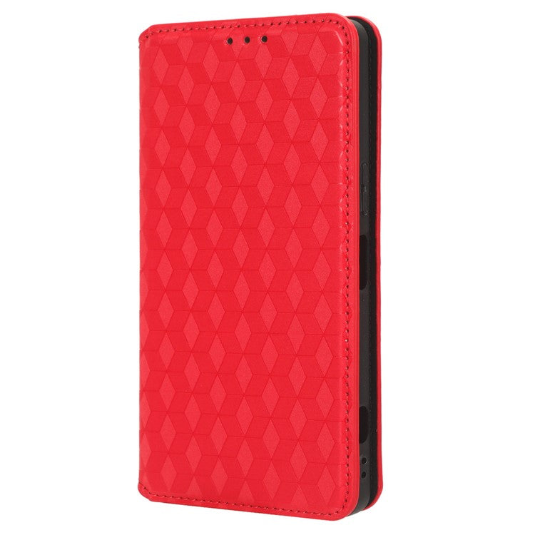 PU Leather Shell for Samsung Galaxy M54 5G / F54 5G Rhombus Imprinted Wallet Phone Case Flip Stand Cover - Red