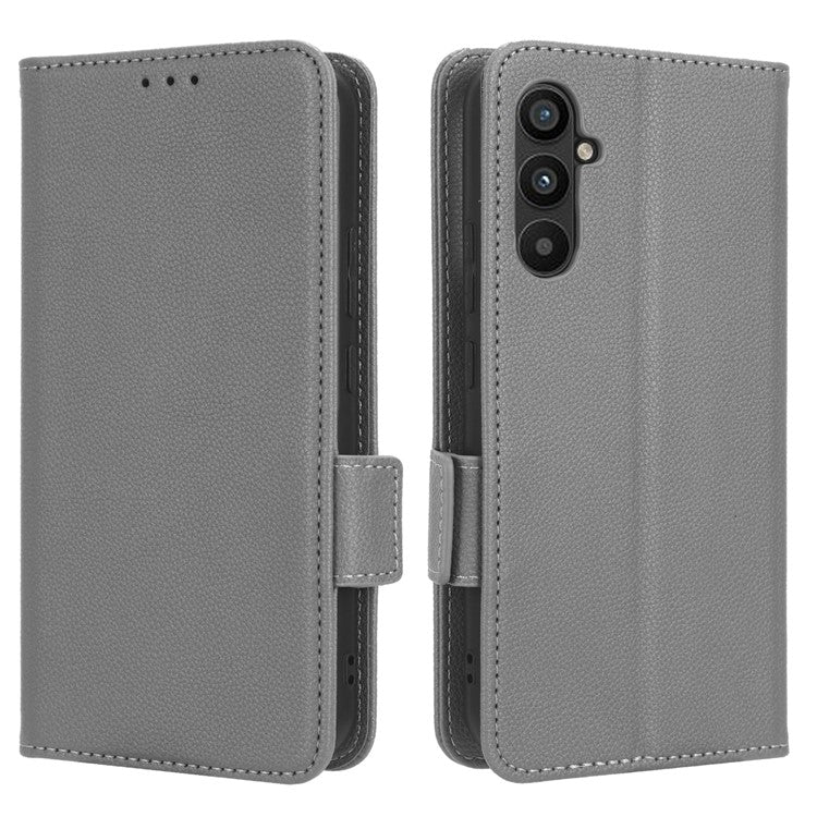 For Samsung Galaxy M54 5G / F54 5G PU Leather Wallet Anti-scratch Phone Case Litchi Texture Flip Stand Cover - Grey