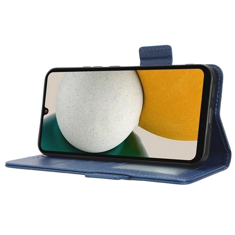 For Samsung Galaxy M54 5G / F54 5G PU Leather Wallet Anti-scratch Phone Case Litchi Texture Flip Stand Cover - Dark Blue