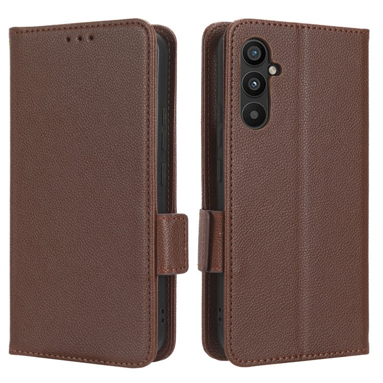 For Samsung Galaxy M54 5G / F54 5G PU Leather Wallet Anti-scratch Phone Case Litchi Texture Flip Stand Cover - Brown