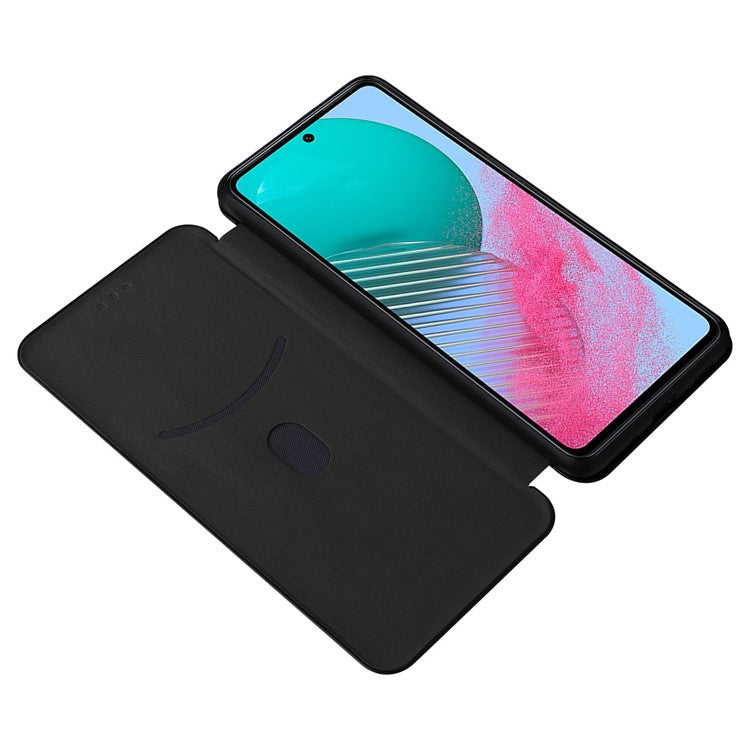 For Samsung Galaxy M54 5G / F54 5G PU Leather Carbon Fiber Texture Phone Case Stand Card Slot Magnetic Cover - Black
