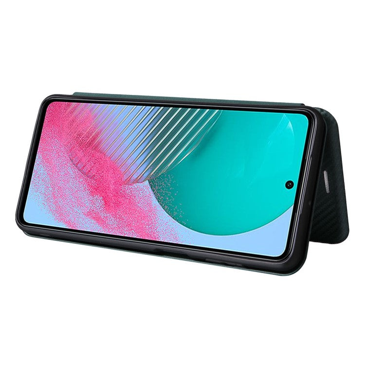 For Samsung Galaxy M54 5G / F54 5G PU Leather Carbon Fiber Texture Phone Case Stand Card Slot Magnetic Cover - Black