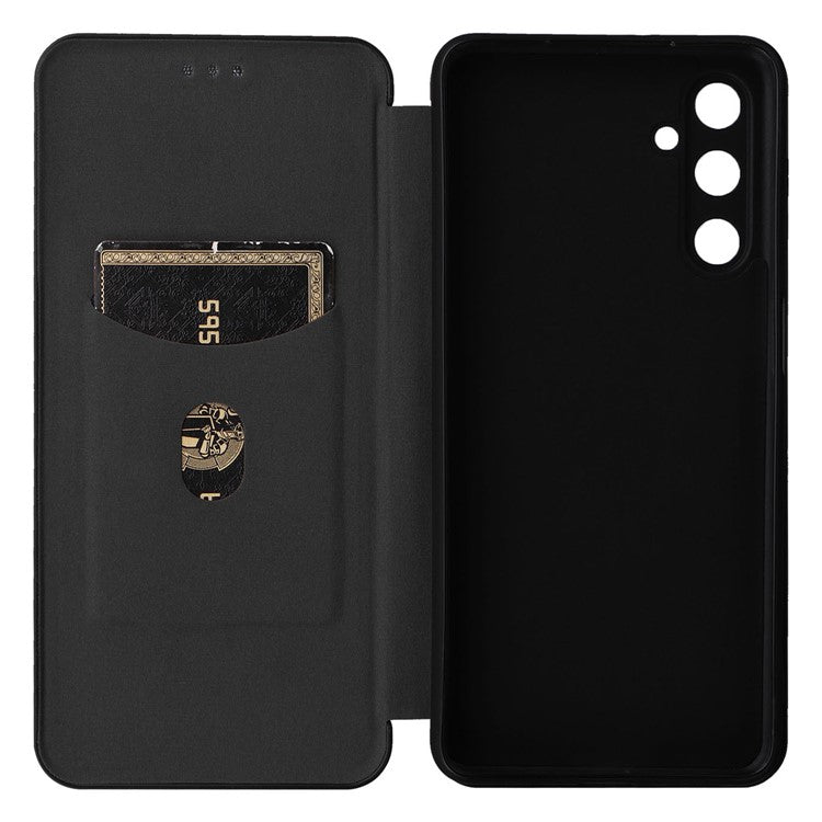 For Samsung Galaxy M54 5G / F54 5G PU Leather Carbon Fiber Texture Phone Case Stand Card Slot Magnetic Cover - Black
