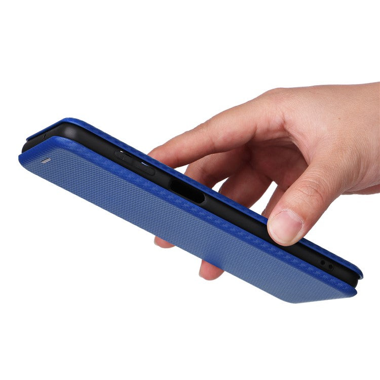 For Samsung Galaxy M54 5G / F54 5G PU Leather Carbon Fiber Texture Phone Case Stand Card Slot Magnetic Cover - Blue