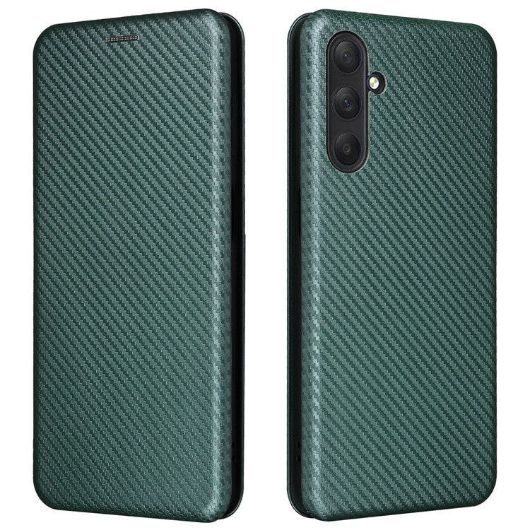 For Samsung Galaxy M54 5G / F54 5G PU Leather Carbon Fiber Texture Phone Case Stand Card Slot Magnetic Cover - Green