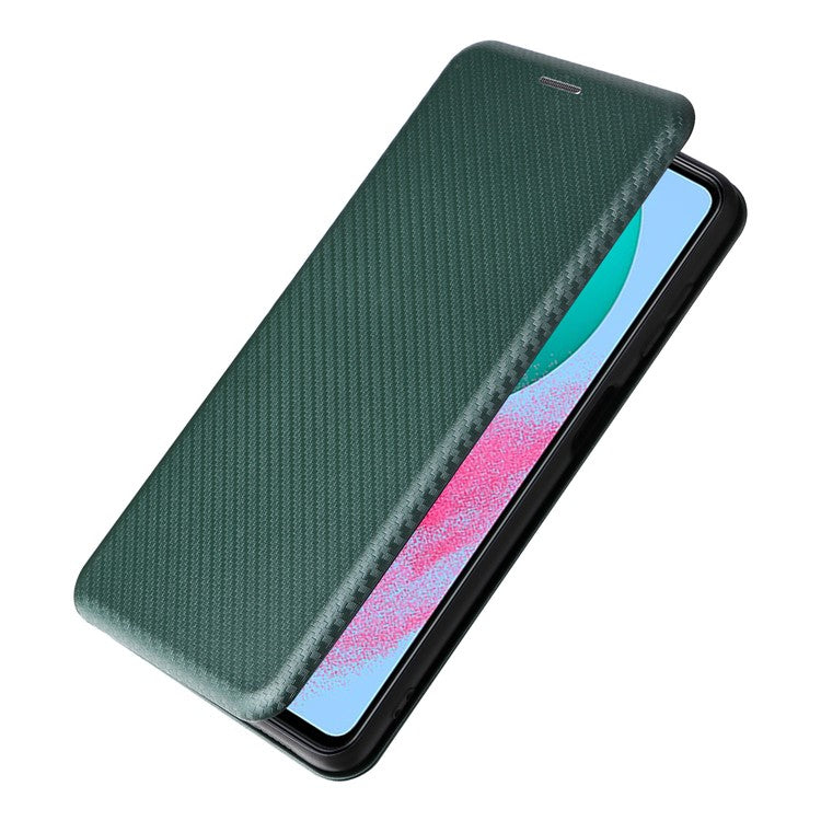 For Samsung Galaxy M54 5G / F54 5G PU Leather Carbon Fiber Texture Phone Case Stand Card Slot Magnetic Cover - Green