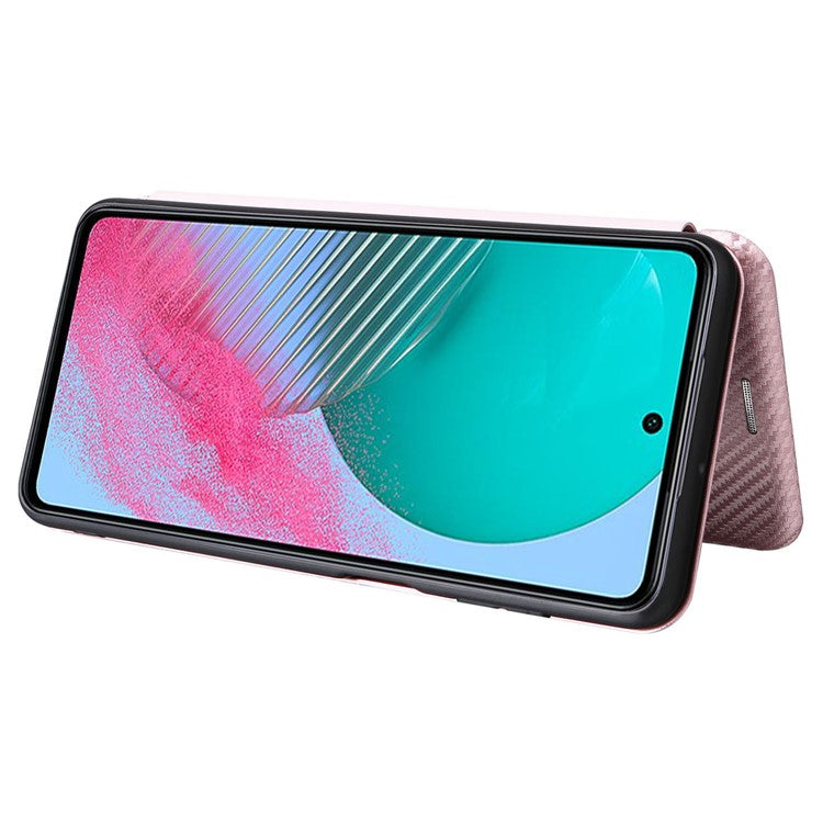 For Samsung Galaxy M54 5G / F54 5G PU Leather Carbon Fiber Texture Phone Case Stand Card Slot Magnetic Cover - Rose Gold