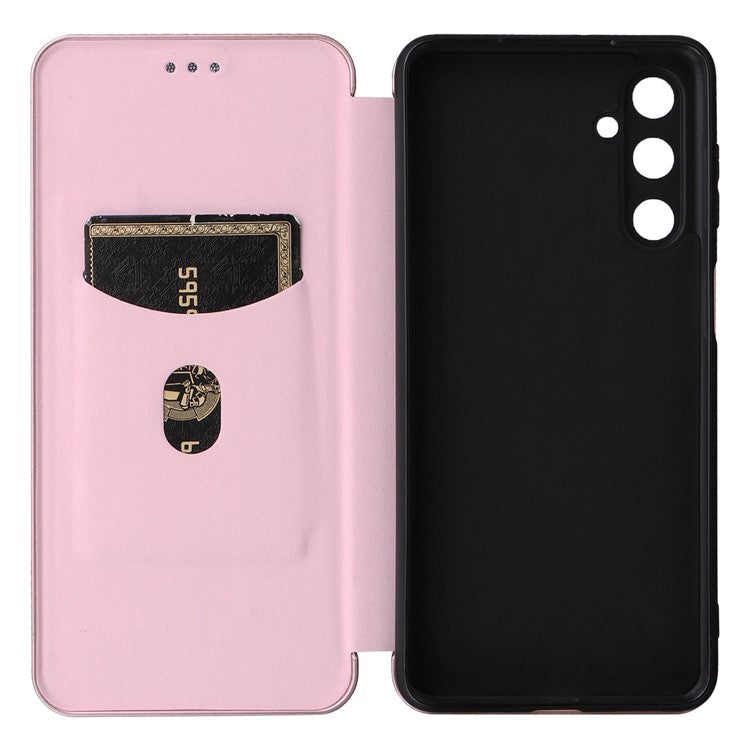 For Samsung Galaxy M54 5G / F54 5G PU Leather Carbon Fiber Texture Phone Case Stand Card Slot Magnetic Cover - Rose Gold