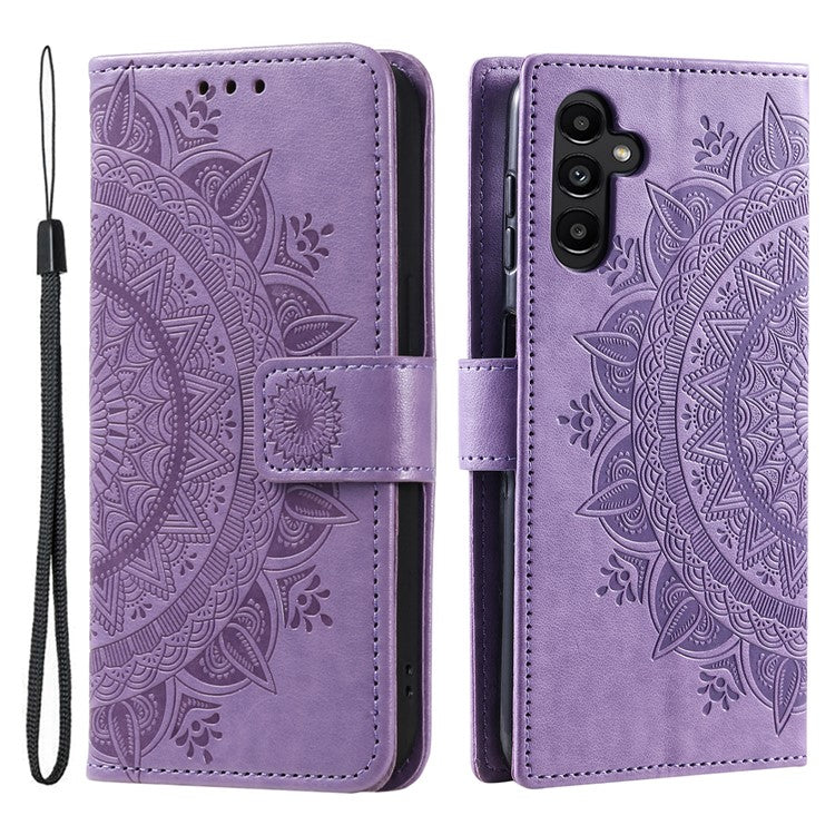 For Samsung Galaxy M54 5G / F54 5G Anti-Scratch PU Leather Wallet Phone Case Mandala Flower Pattern Stand Cover - Purple