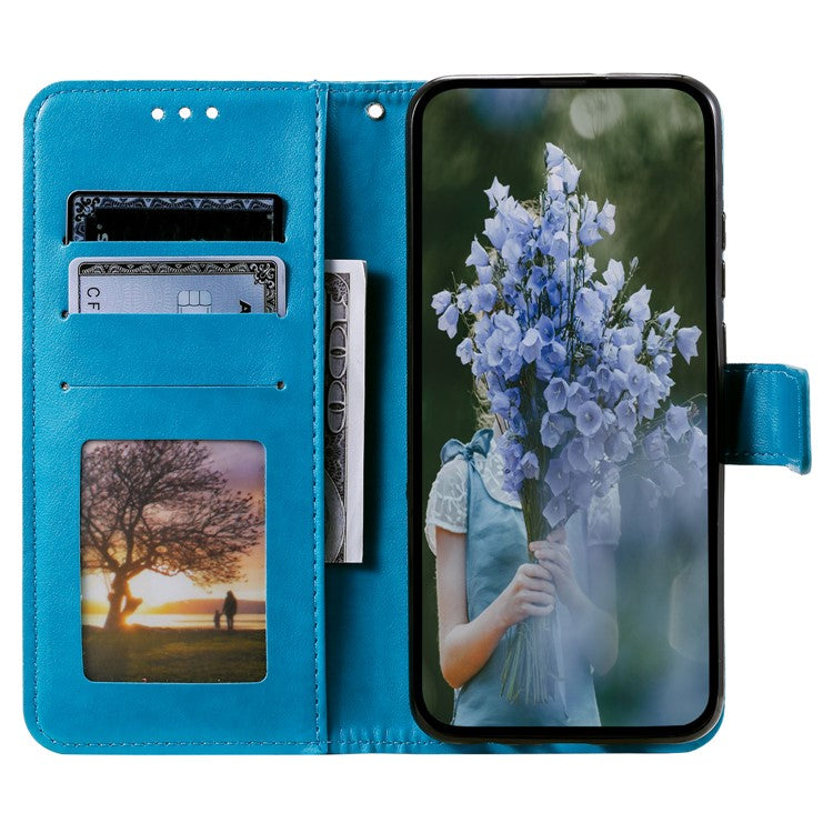 For Samsung Galaxy M54 5G / F54 5G Anti-Scratch PU Leather Wallet Phone Case Mandala Flower Pattern Stand Cover - Blue