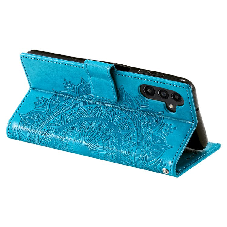 For Samsung Galaxy M54 5G / F54 5G Anti-Scratch PU Leather Wallet Phone Case Mandala Flower Pattern Stand Cover - Blue