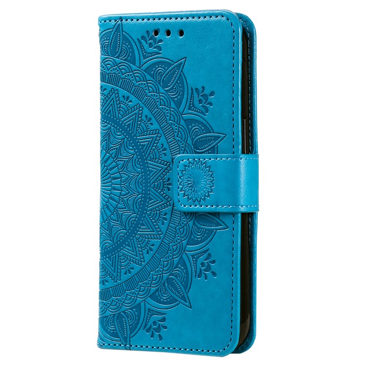 For Samsung Galaxy M54 5G / F54 5G Anti-Scratch PU Leather Wallet Phone Case Mandala Flower Pattern Stand Cover - Blue