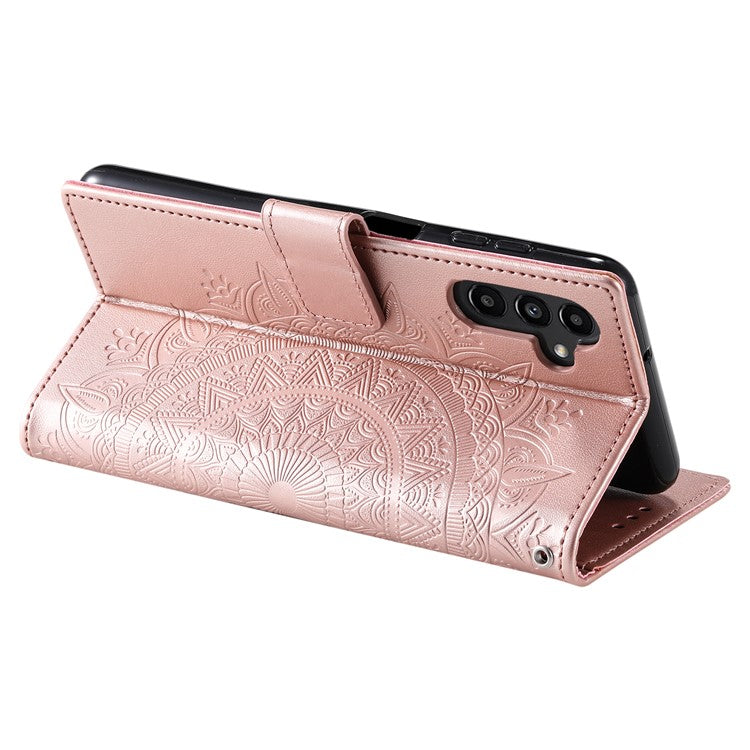 For Samsung Galaxy M54 5G / F54 5G Anti-Scratch PU Leather Wallet Phone Case Mandala Flower Pattern Stand Cover - Rose Gold