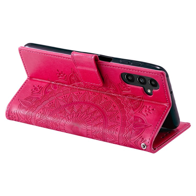 For Samsung Galaxy M54 5G / F54 5G Anti-Scratch PU Leather Wallet Phone Case Mandala Flower Pattern Stand Cover - Rose