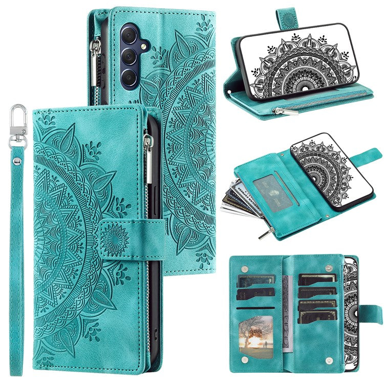 For Samsung Galaxy M54 5G / F54 5G Imprinted Phone Case Imprinted Mandala Flower Pattern PU Leather Stand Cover - Green