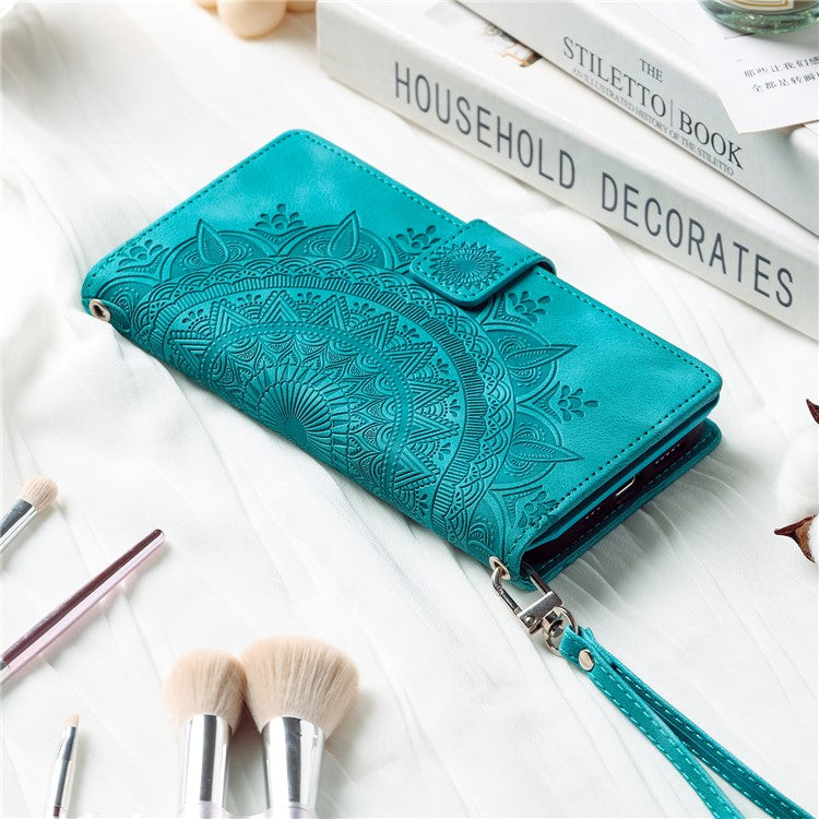 For Samsung Galaxy M54 5G / F54 5G Imprinted Phone Case Imprinted Mandala Flower Pattern PU Leather Stand Cover - Green