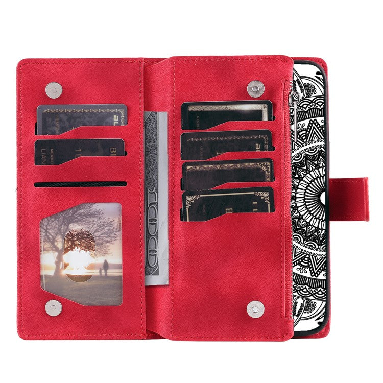 For Samsung Galaxy M54 5G / F54 5G Imprinted Phone Case Imprinted Mandala Flower Pattern PU Leather Stand Cover - Red