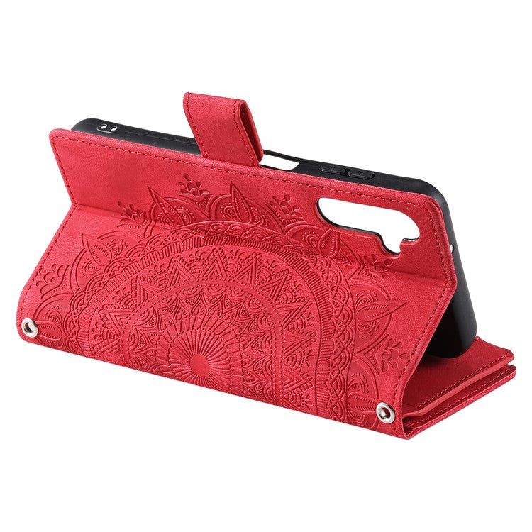 For Samsung Galaxy M54 5G / F54 5G Imprinted Phone Case Imprinted Mandala Flower Pattern PU Leather Stand Cover - Red