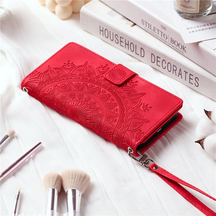For Samsung Galaxy M54 5G / F54 5G Imprinted Phone Case Imprinted Mandala Flower Pattern PU Leather Stand Cover - Red