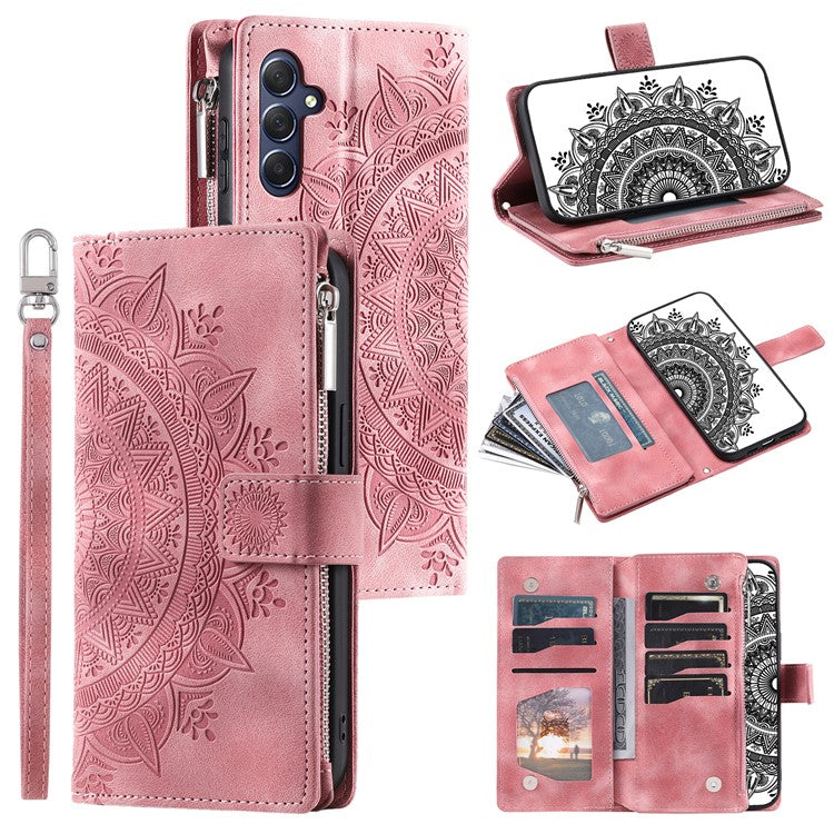 For Samsung Galaxy M54 5G / F54 5G Imprinted Phone Case Imprinted Mandala Flower Pattern PU Leather Stand Cover - Rose Gold