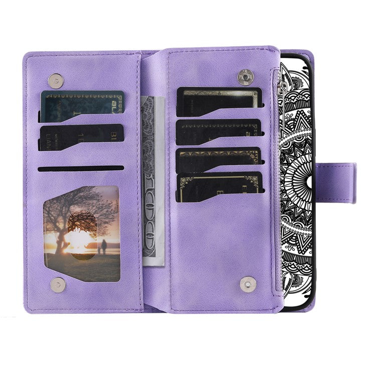 For Samsung Galaxy M54 5G / F54 5G Imprinted Phone Case Imprinted Mandala Flower Pattern PU Leather Stand Cover - Purple