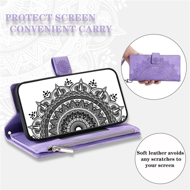 For Samsung Galaxy M54 5G / F54 5G Imprinted Phone Case Imprinted Mandala Flower Pattern PU Leather Stand Cover - Purple