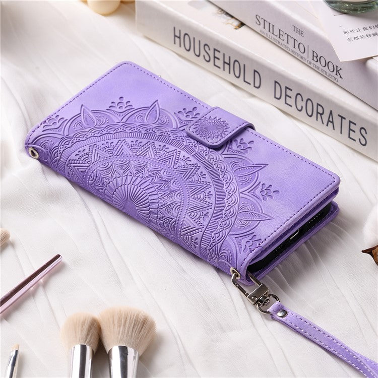 For Samsung Galaxy M54 5G / F54 5G Imprinted Phone Case Imprinted Mandala Flower Pattern PU Leather Stand Cover - Purple