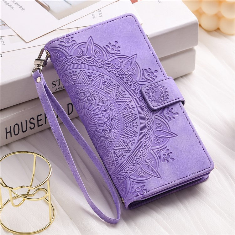 For Samsung Galaxy M54 5G / F54 5G Imprinted Phone Case Imprinted Mandala Flower Pattern PU Leather Stand Cover - Purple