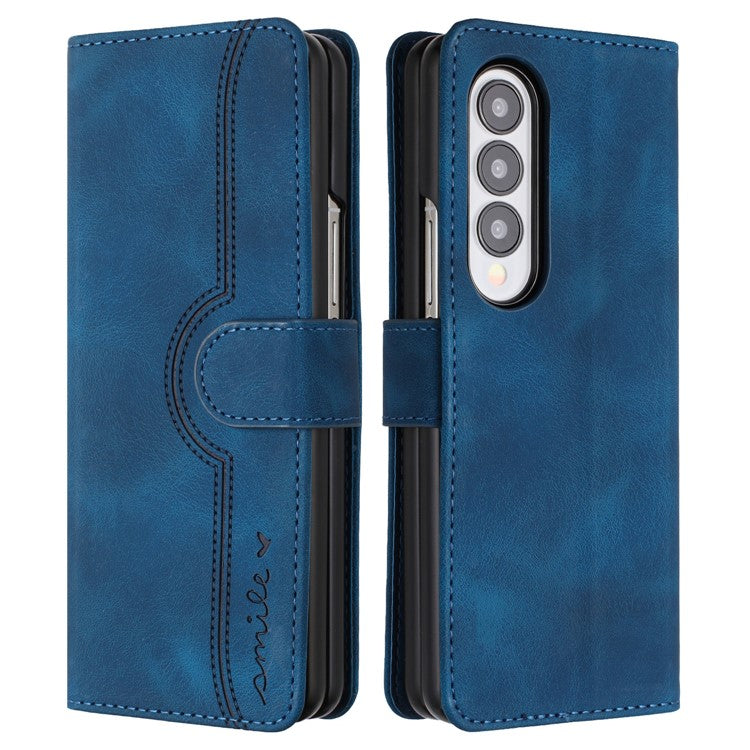 YX003 For Samsung Galaxy Z Fold4 5G PU Leather Wallet Folding Phone Case Imprinted Shockproof Cover - Sapphire