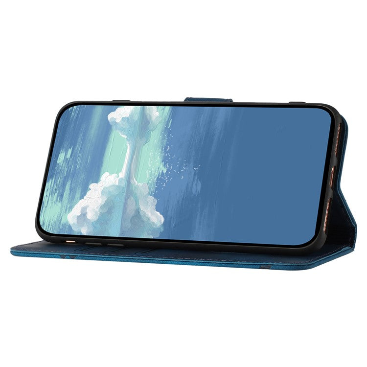 YX0040 For Samsung Galaxy M53 5G TPU+PU Leather Cover Imprinted Pattern Wallet Phone Stand Case - Sapphire