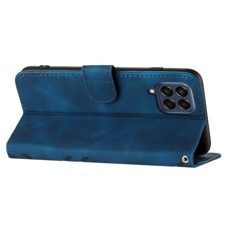 YX0040 For Samsung Galaxy M53 5G TPU+PU Leather Cover Imprinted Pattern Wallet Phone Stand Case - Sapphire