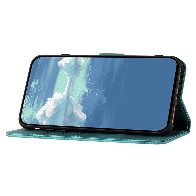 YX0040 For Samsung Galaxy M53 5G TPU+PU Leather Cover Imprinted Pattern Wallet Phone Stand Case - Baby Blue