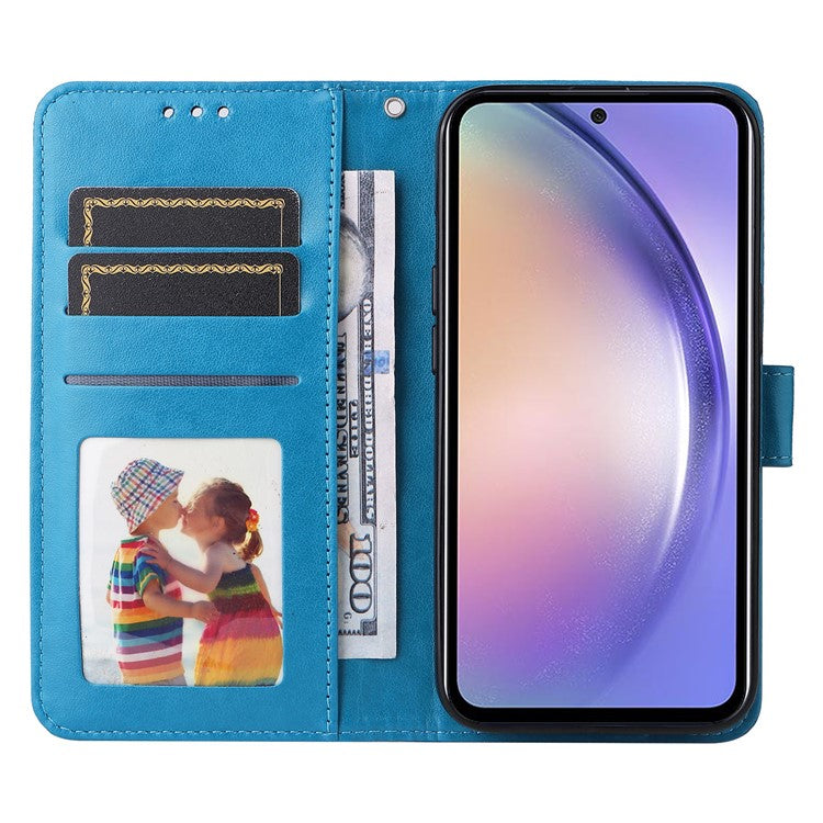 For Samsung Galaxy M54 5G / F54 5G PU Leather Flip Phone Case Sunflower Imprinted Stand Wallet Cover - Blue