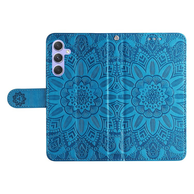 For Samsung Galaxy M54 5G / F54 5G PU Leather Flip Phone Case Sunflower Imprinted Stand Wallet Cover - Blue