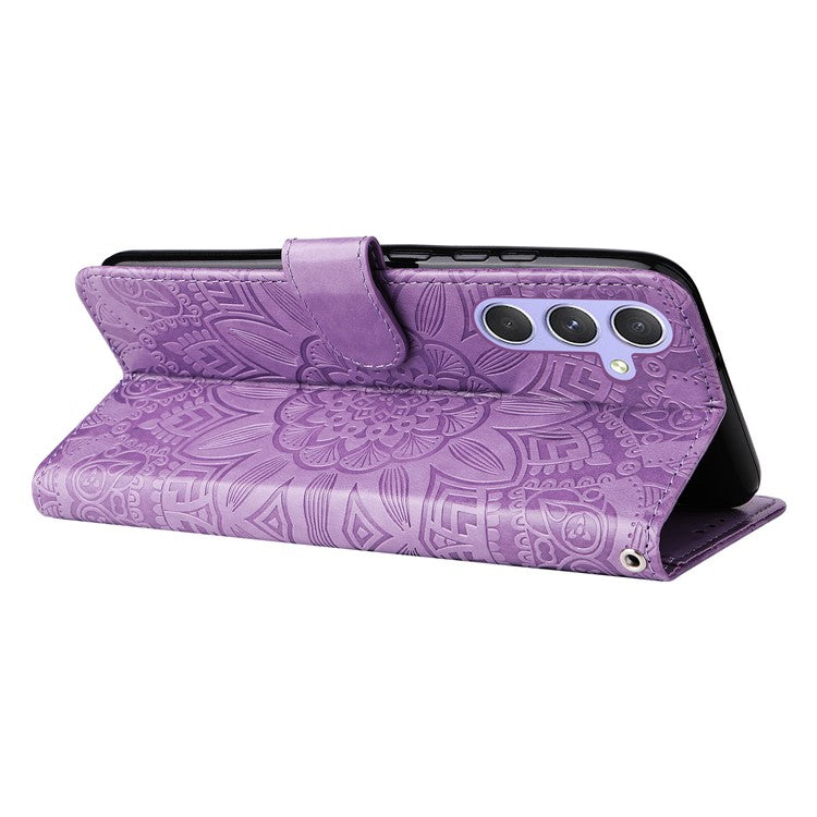 For Samsung Galaxy M54 5G / F54 5G PU Leather Flip Phone Case Sunflower Imprinted Stand Wallet Cover - Purple