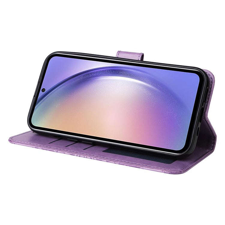 For Samsung Galaxy M54 5G / F54 5G PU Leather Flip Phone Case Sunflower Imprinted Stand Wallet Cover - Purple