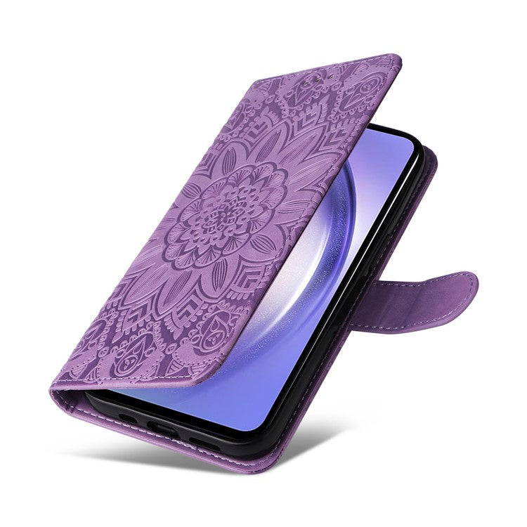 For Samsung Galaxy M54 5G / F54 5G PU Leather Flip Phone Case Sunflower Imprinted Stand Wallet Cover - Purple