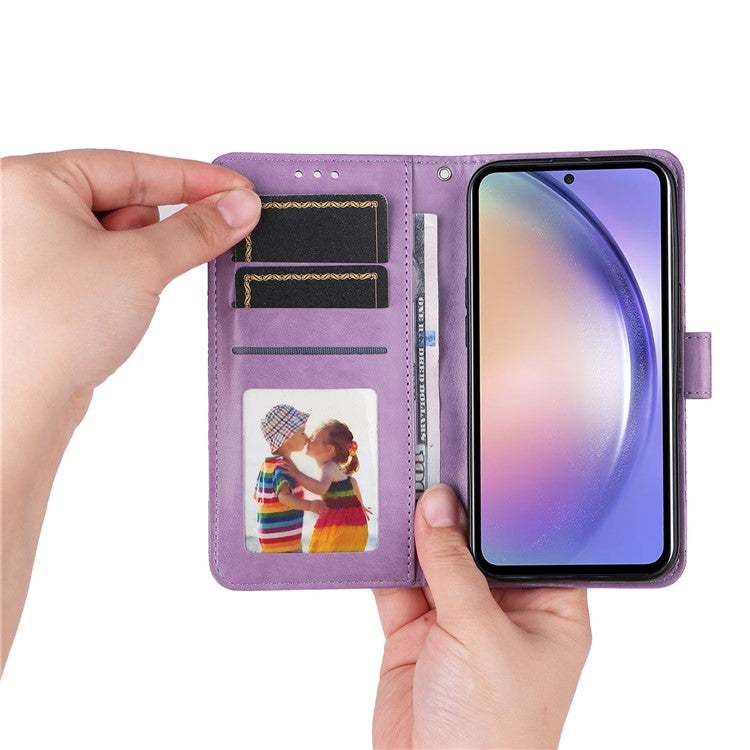 For Samsung Galaxy M54 5G / F54 5G PU Leather Flip Phone Case Sunflower Imprinted Stand Wallet Cover - Purple