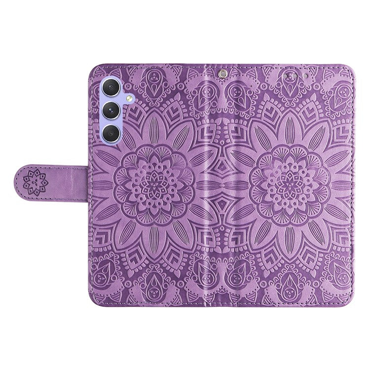For Samsung Galaxy M54 5G / F54 5G PU Leather Flip Phone Case Sunflower Imprinted Stand Wallet Cover - Purple