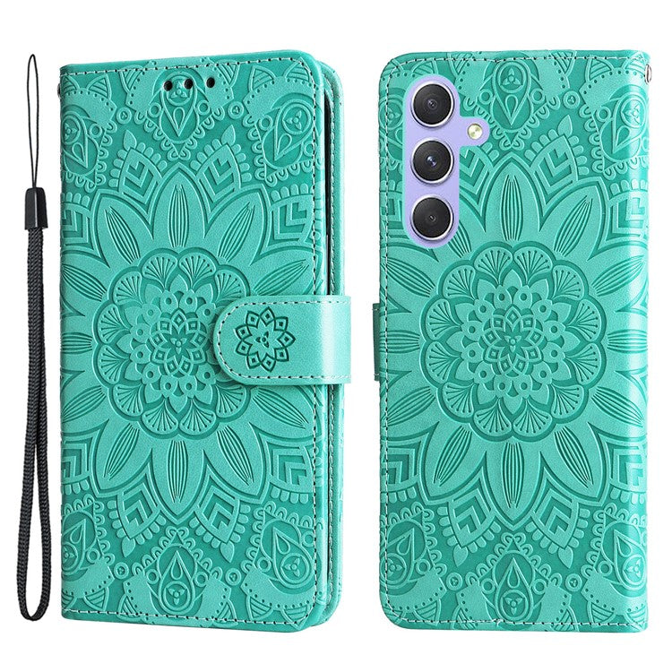 For Samsung Galaxy M54 5G / F54 5G PU Leather Flip Phone Case Sunflower Imprinted Stand Wallet Cover - Green