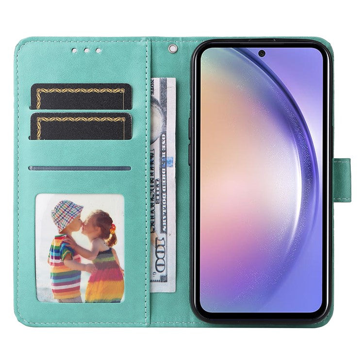 For Samsung Galaxy M54 5G / F54 5G PU Leather Flip Phone Case Sunflower Imprinted Stand Wallet Cover - Green