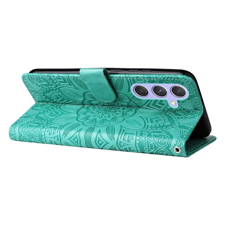 For Samsung Galaxy M54 5G / F54 5G PU Leather Flip Phone Case Sunflower Imprinted Stand Wallet Cover - Green