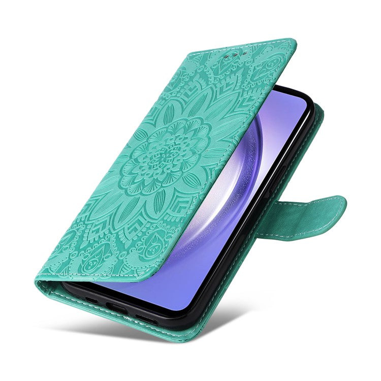 For Samsung Galaxy M54 5G / F54 5G PU Leather Flip Phone Case Sunflower Imprinted Stand Wallet Cover - Green