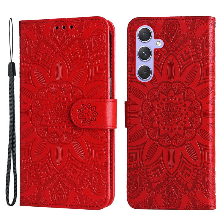For Samsung Galaxy M54 5G / F54 5G PU Leather Flip Phone Case Sunflower Imprinted Stand Wallet Cover - Red