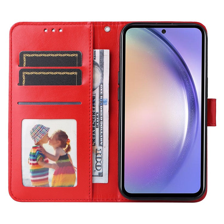 For Samsung Galaxy M54 5G / F54 5G PU Leather Flip Phone Case Sunflower Imprinted Stand Wallet Cover - Red