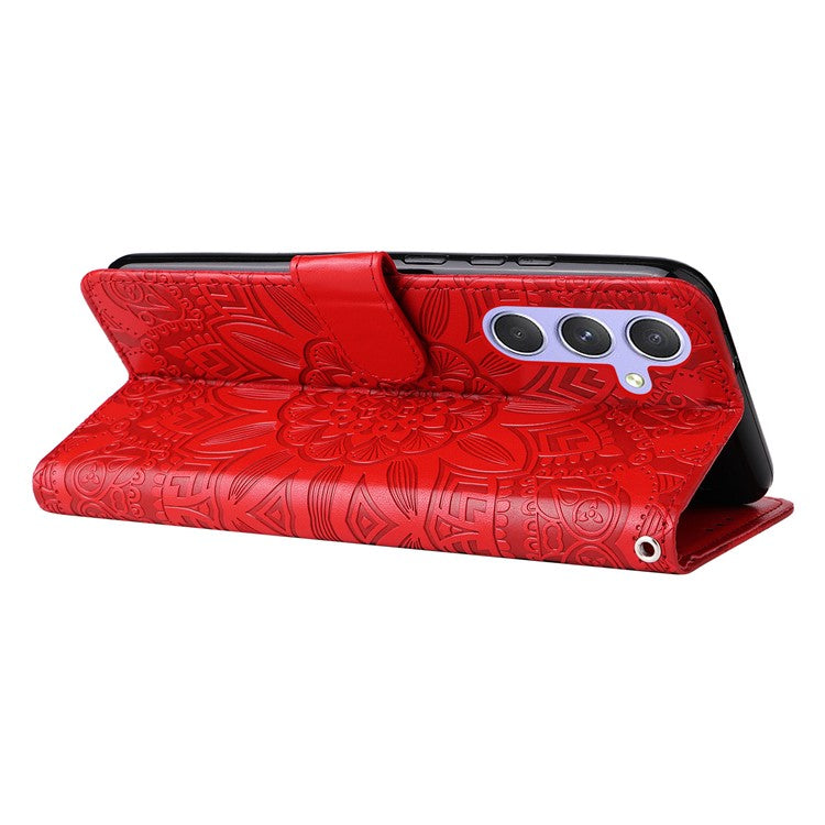 For Samsung Galaxy M54 5G / F54 5G PU Leather Flip Phone Case Sunflower Imprinted Stand Wallet Cover - Red