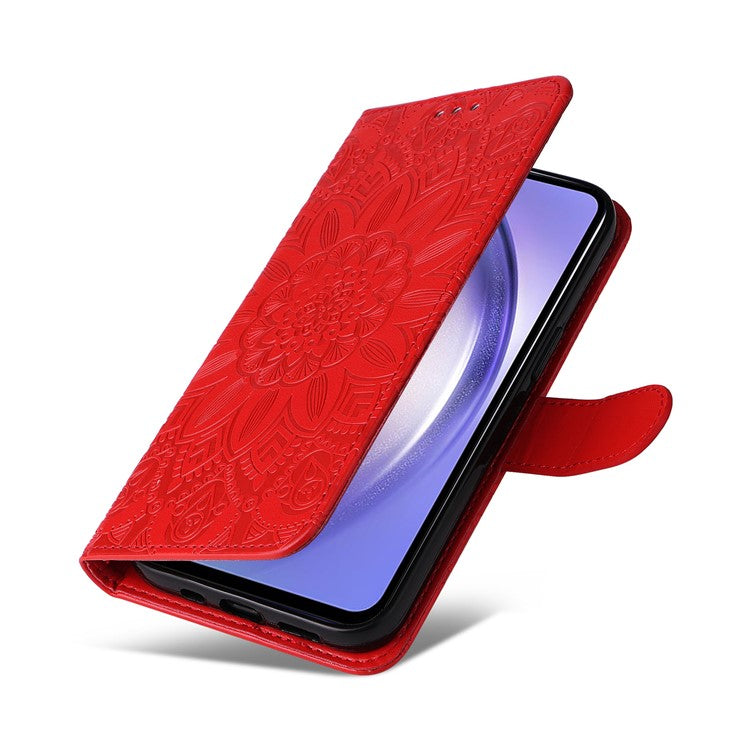 For Samsung Galaxy M54 5G / F54 5G PU Leather Flip Phone Case Sunflower Imprinted Stand Wallet Cover - Red