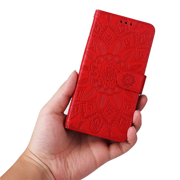 For Samsung Galaxy M54 5G / F54 5G PU Leather Flip Phone Case Sunflower Imprinted Stand Wallet Cover - Red